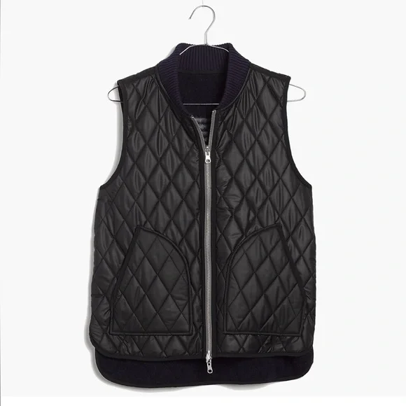 Madewell Blue/White Reversible Vest in Stripe Wool/Quilted Size Small EUC - Picture 2 of 15